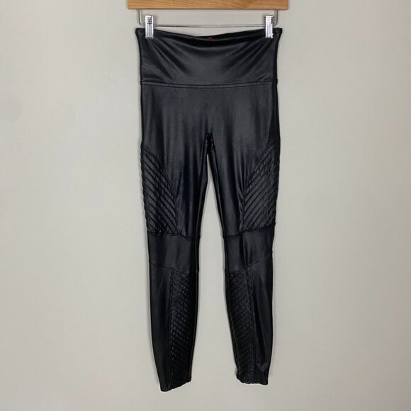 Spanx Moto Faux Leather Leggings Black Womens Medium - Picture 1 of 6